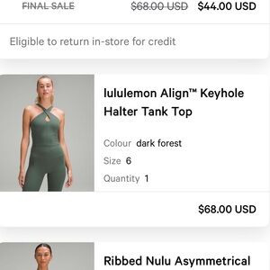 Align Keyhole Halter Tank Top size 6